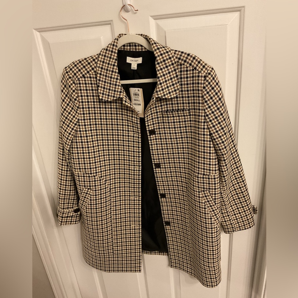 Black and White Checkered Trench Coat Classic Design